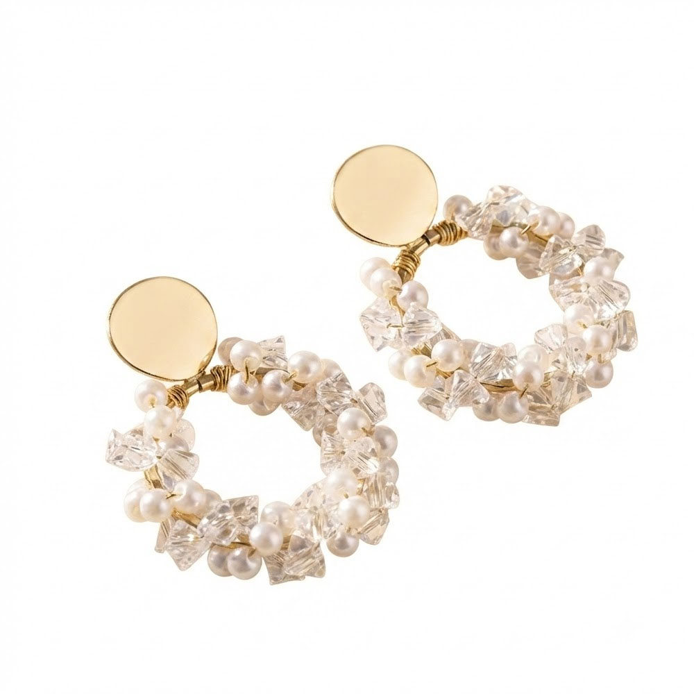1 1PCS Pearl crystal circular earrings - Image 1