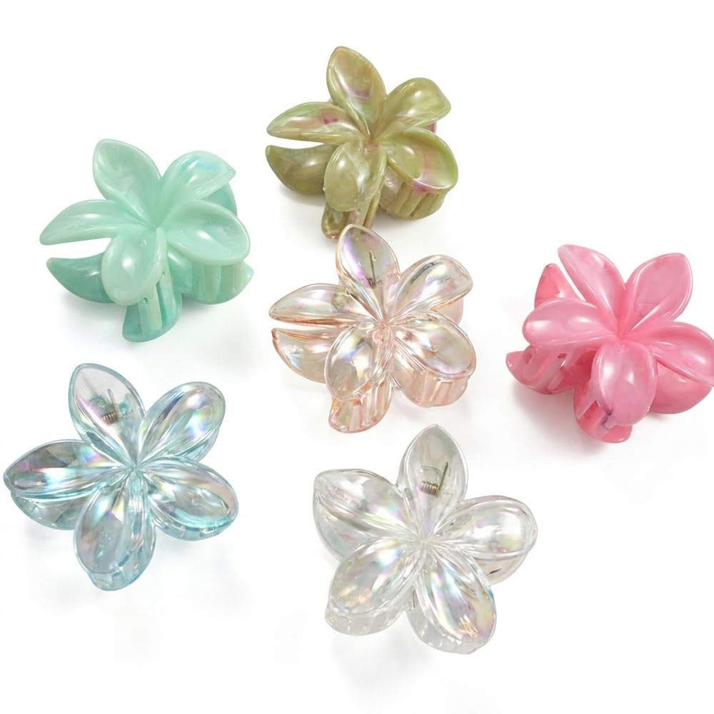 1 6PCS Marble Jelly Flower Hair Claws - Image 1