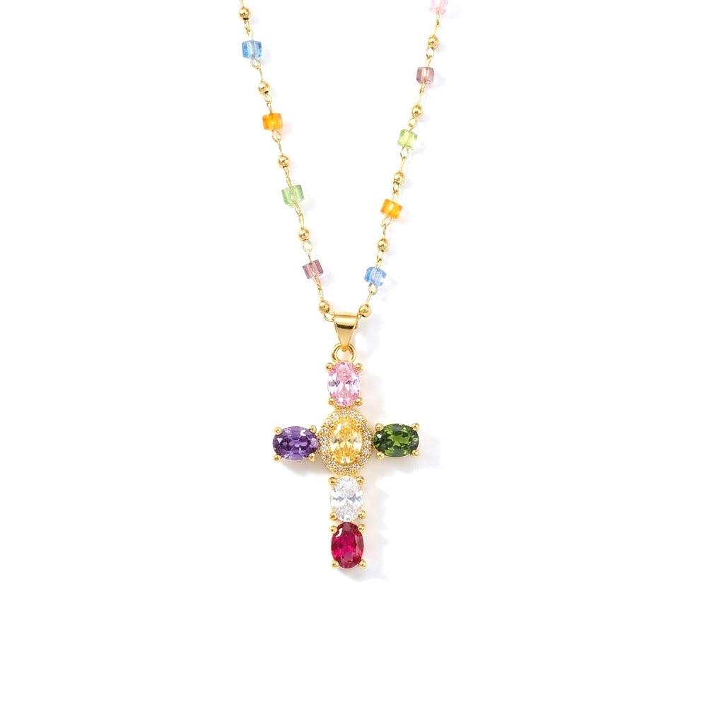 1 1PCS Colorful Cross Accented Crystal Necklace - Image 1