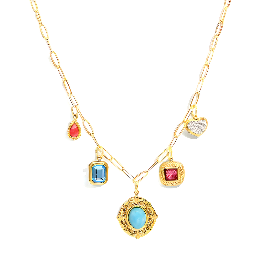 2 1PCS Titanium steel gemstone pendant necklace - Image 1