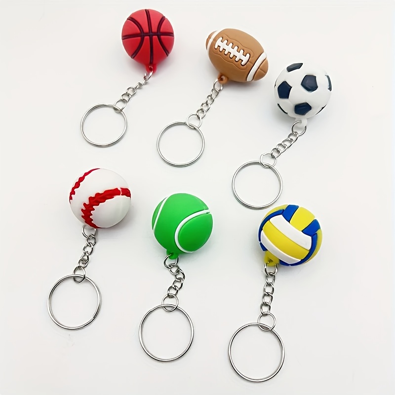2025103103035255503 6 PCS/2 PCS Optional sports key chain set-football/basketball/volleyball/Rugby/tennis/racing pendant, suitable for bags and wallets, durable alloy accessories, suitable for fans (black/Silver) - Image 1