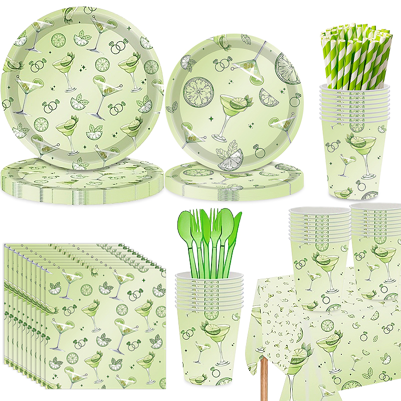 2025110302462774407 133PCS Martini-themed party supplies set - Cocktail summer party paper plates, cups, tableware, tablecloth, straws, complete set of decoration and setup items - Image 1