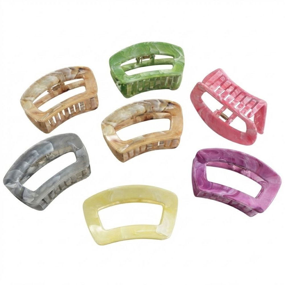 23556 6Pcs Square Marble Shark Claw Clips - Image 1