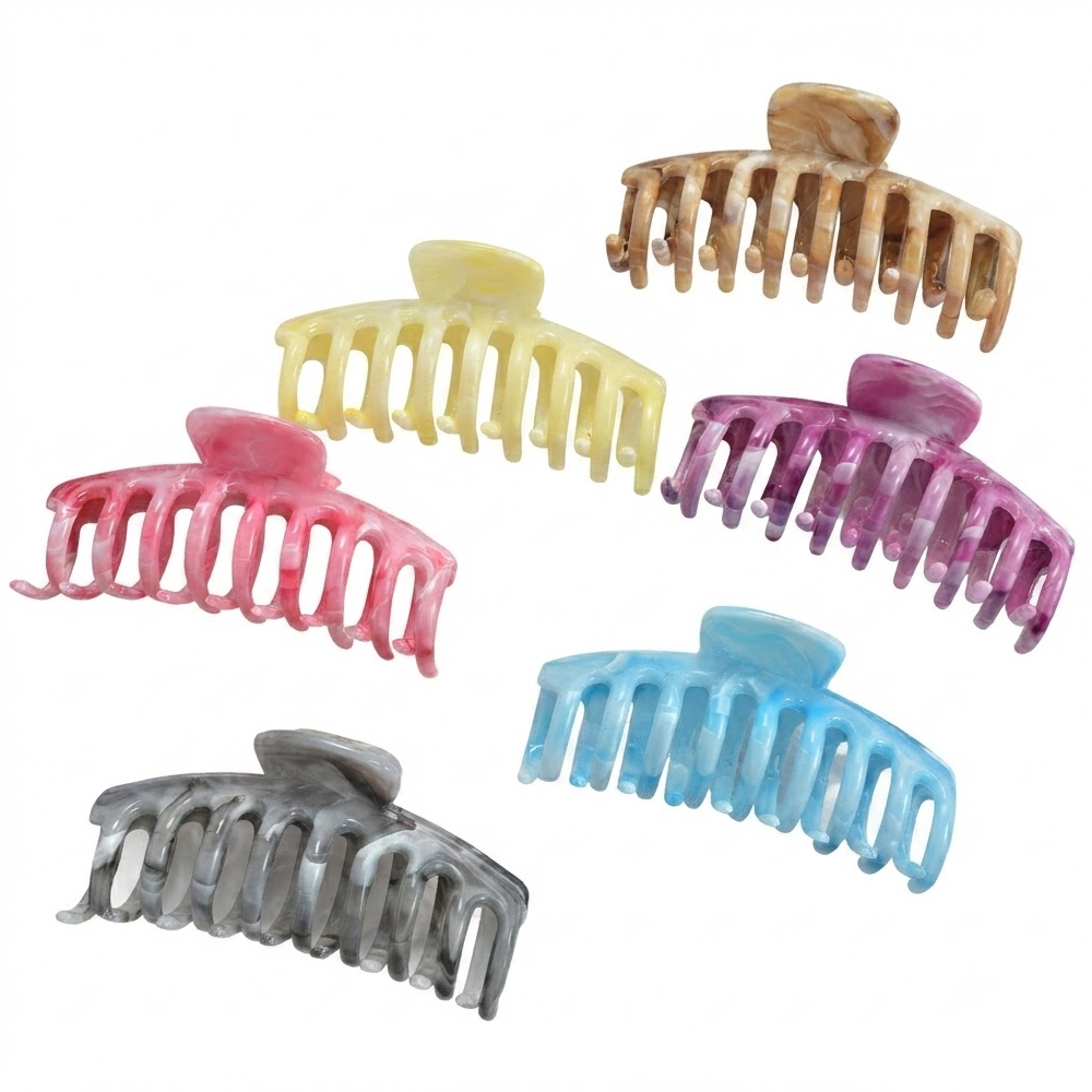 26 6 Marble Texture Large Shark Hair Clips - Image 1