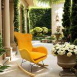 1PCS Comfortable cushion rocking chair, suitable for living room, balcony, terrace, etc. as outdoor leisure furniture, filled with comfortable, with modern style.