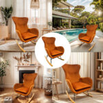 1PCS Comfortable cushion rocking chair, suitable for living room, balcony, terrace, etc. as outdoor leisure furniture, filled with comfortable, with modern style. - Image 4
