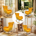 1PCS Comfortable cushion rocking chair, suitable for living room, balcony, terrace, etc. as outdoor leisure furniture, filled with comfortable, with modern style. - Image 2