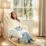1PCS Long-sitting non-fatiguing Teddy plush rocking chair, comfortable cushioned leisure chair, home living room / balcony relaxation chair - Image 5