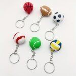 6 PCS/2 PCS Optional sports key chain set-football/basketball/volleyball/Rugby/tennis/racing pendant, suitable for bags and wallets, durable alloy accessories, suitable for fans (black/Silver)