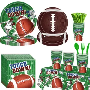 Touchdown football themed disposable party tableware set with plates cups napkins cutlery for game day celebration