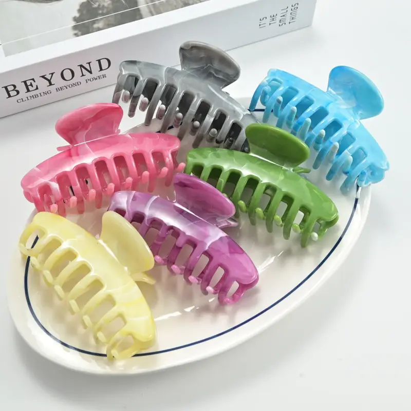 Multicolor marble swirl plastic shark hair claw clips set for women long thick hair styling