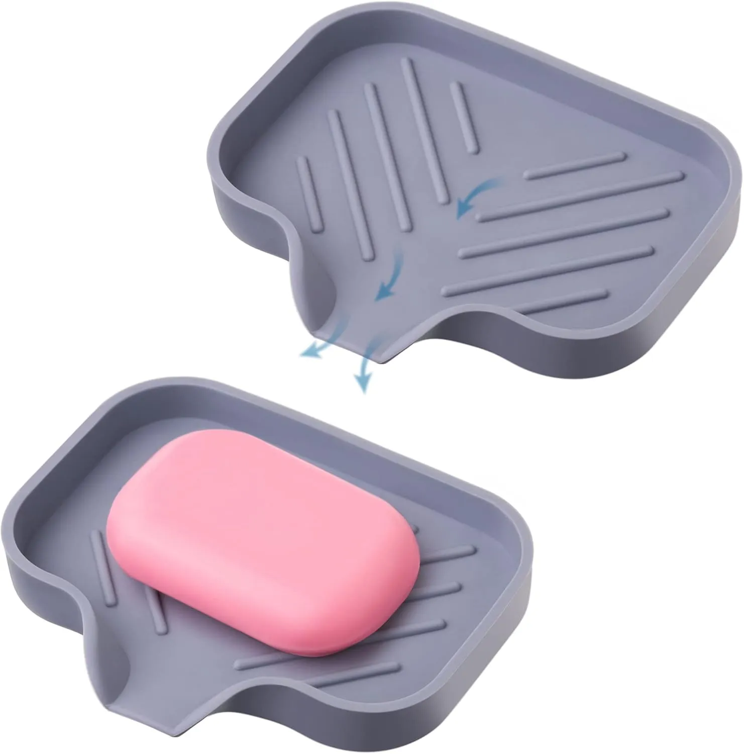 Self Draining Silicone Soap Dish Drain Spout Soap Holder Self-draining Silicone Soap Dish with Sloped Drain Spout, Non Slip Soap Holder for Bathroom Sink Shower Countertop