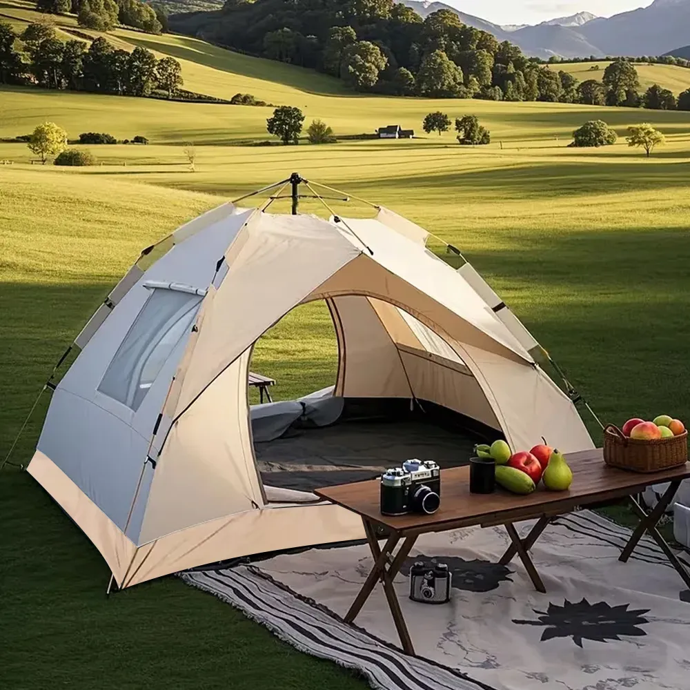 3-4 Person Automatic Pop Up Waterproof Windproof Outdoor Camping Tent Beige dual window automatic pop up dome tent for family outdoor camping and field overnight activities