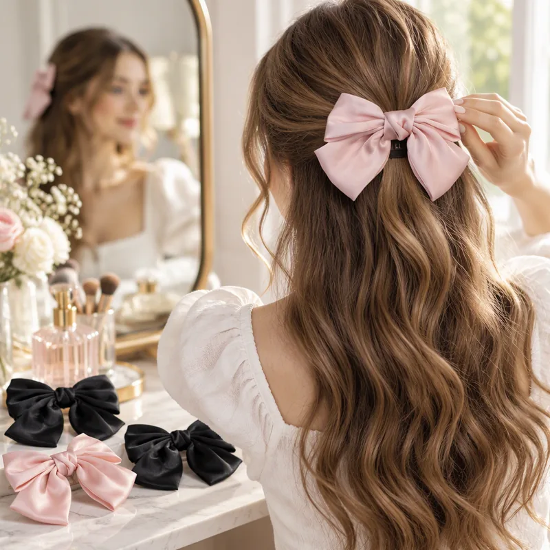 Lifestyle context: What should you look for in a large satin bow hair clip? in everyday use