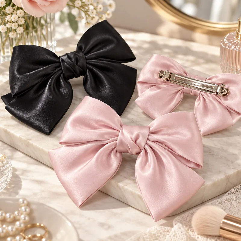 Material & build quality benchmark: large satin bow hair clip detail test #2