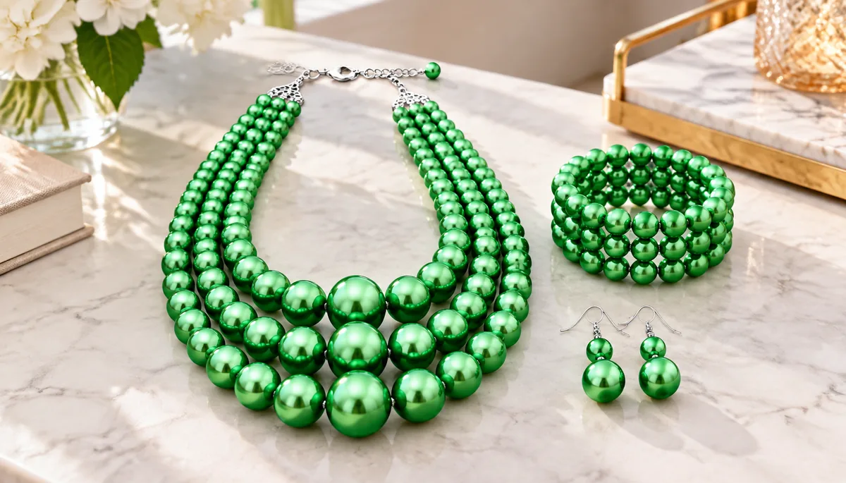 green pearl jewelry set