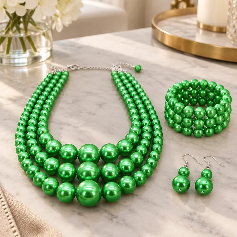 Lifestyle context: Which green pearl jewelry set should you buy? in everyday use